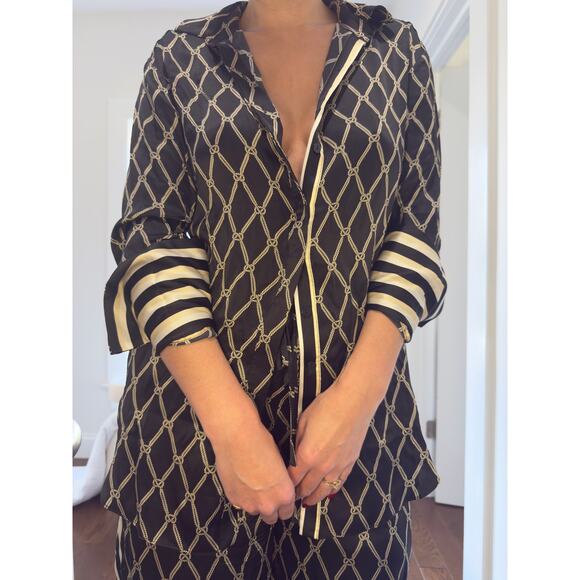 Shona Joy Silk Resort Collection Contrast Relaxed Shirt + Pants Set (Size 2/4) - Picture 6 of 12